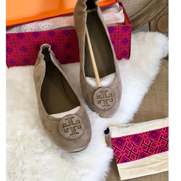 Tory Burch Minnie Suede Leather Travel Ballet Flat, Rocky Pebble - Picture 13 of 14